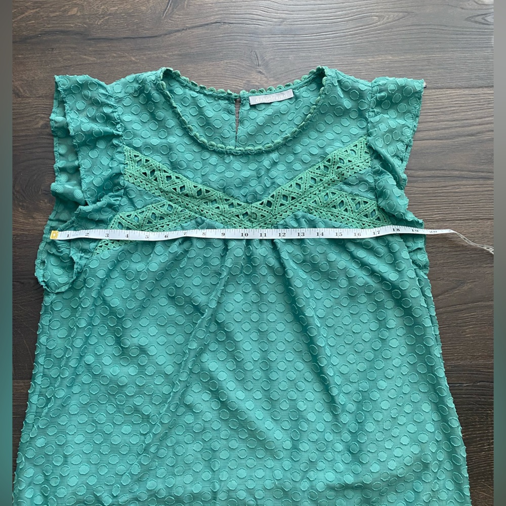 Anthropologie Daniel Rainn Mint Green Lace Boho Trim Blouse Women’s M - Picture 3 of 4